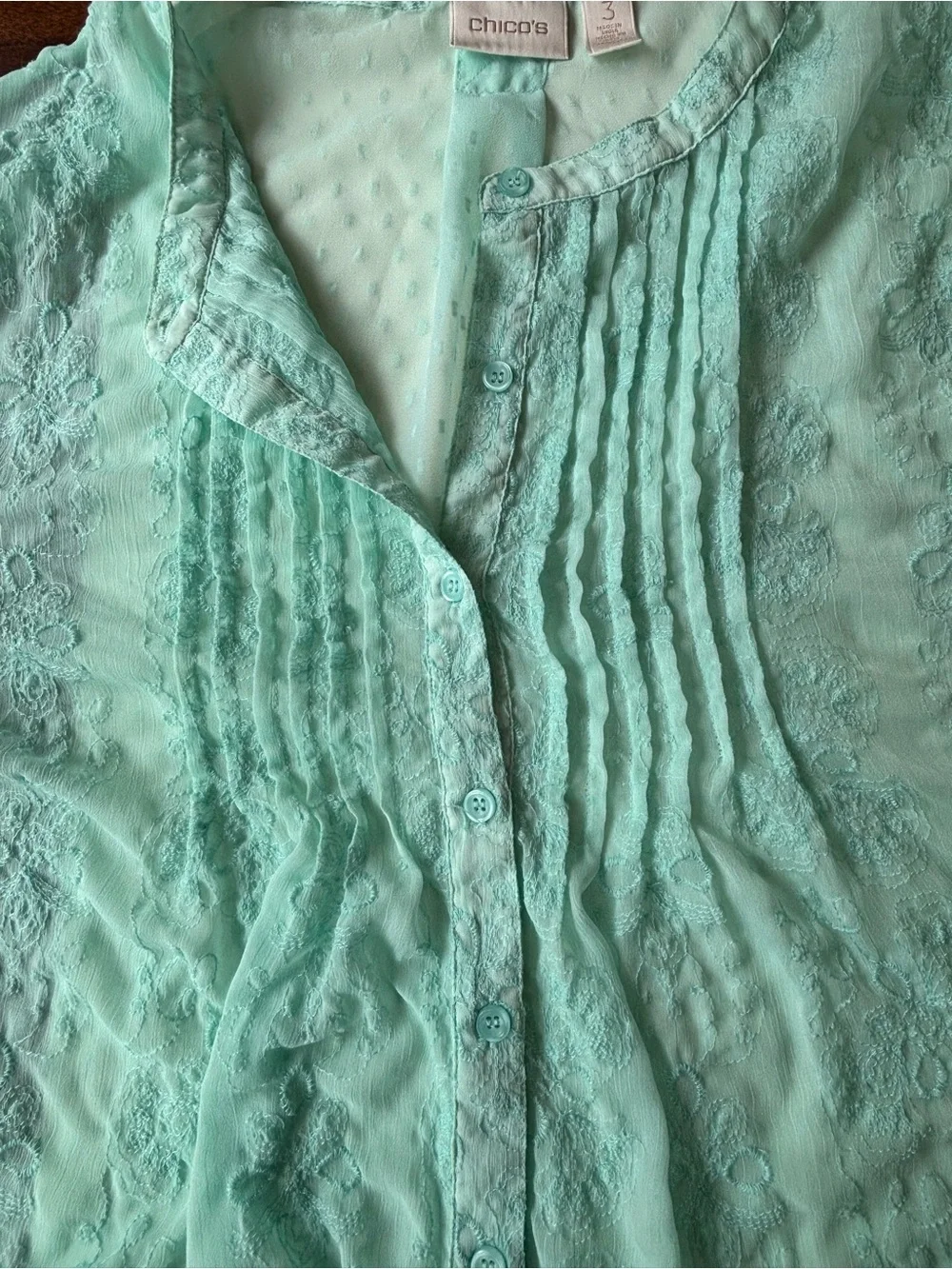 Chico’s Size XL Green Embroidered Sheer Blouse & Tank 2 Piece Set